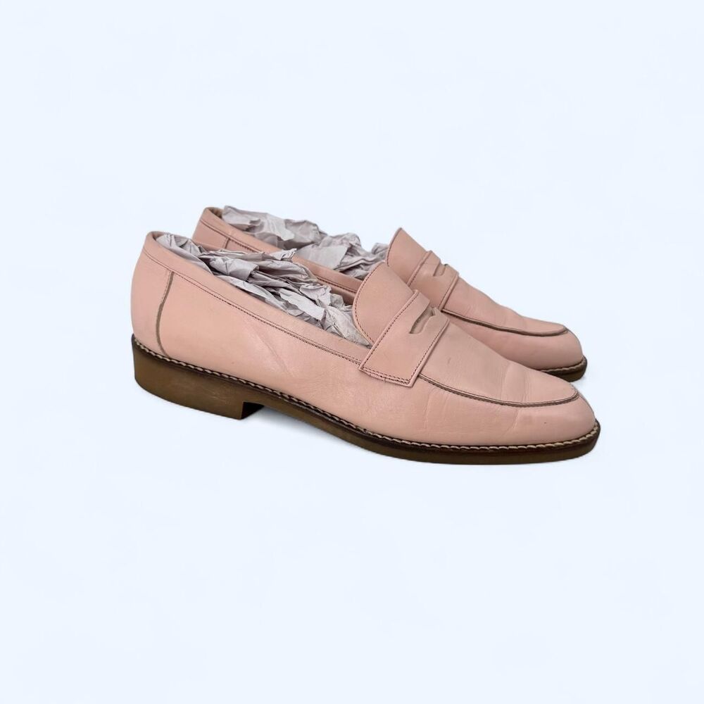 Pastel Pink Genuine Leather Classic Penny Loafers Flat Slip On Dress Shoes